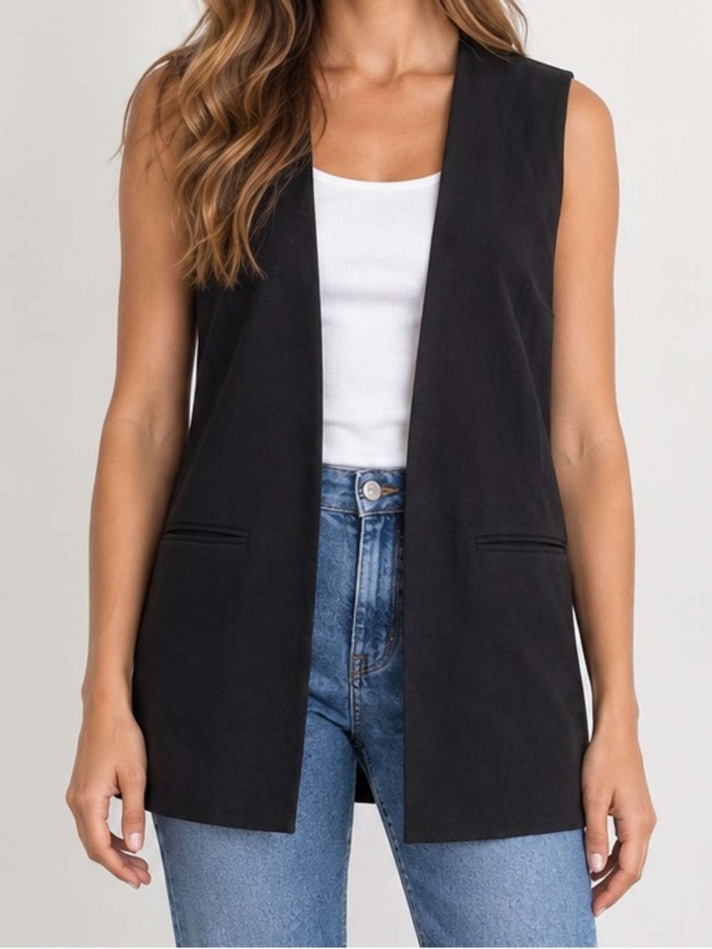 Eileen Fisher System Black Open Vest SP